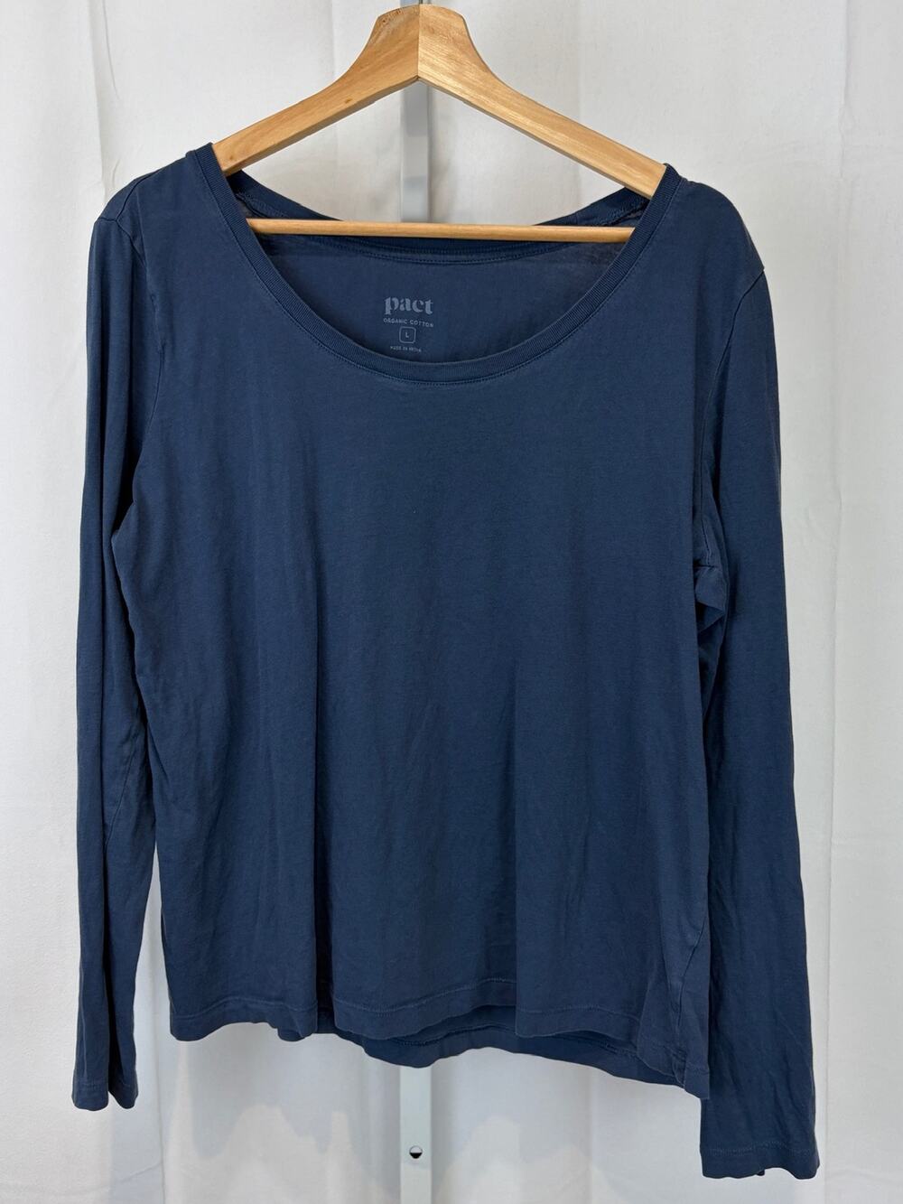 PACT Softspun Cotton Long Sleeve Scoop Neck Tee Shirt Blue Size L
